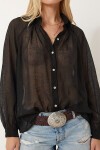 Balon Kollu Transparan Oversize Gömlek SİYAH LYY0141