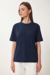 Basic Pamuklu Örme T-shirt LACİVERT LUS0094