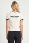 Baskılı Dantel Detaylı Örme T-shirt EKRU LUB0353