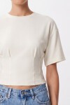 Bele Oturan Pamuklu Örme Bluz EKRU LUB0356