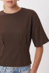 Bele Oturan Pamuklu Örme Bluz KAHVERENGİ LUB0356