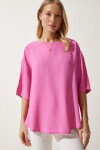 Bisiklet Yaka Dökümlü Viskon Bluz PEMBE LRC0006