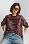 Çizgili Oversize Örme Sweatshirt BORDO BEYAZ LUB0395