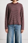 Çizgili Oversize Örme Sweatshirt BORDO BEYAZ LUB0395