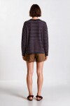 Çizgili Oversize Örme Sweatshirt LACİVERT BORDO LUB0395