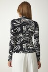 Cut Out Detaylı Desenli Örme Bluz SİYAH LRX0009