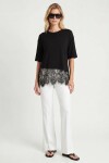 Dantel Detaylı Oversize Örme T-shirt SİYAH LRN0056