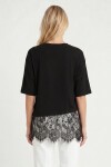 Dantel Detaylı Oversize Örme T-shirt SİYAH LRN0056