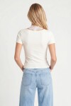 Dantelli Boyundan Geçmeli Örme T-shirt EKRU LMW0035