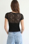 Dantelli Kısa Kollu Bluz SİYAH LUB0349