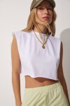 Dikişsiz Spor Crop Örme T-shirt BEYAZ LCE0007