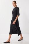 Drapeli Midi Modal Elbise SİYAH LNT0033