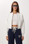 Fermuarlı Şardonlu Örme Sweatshirt EKRU LAN0085