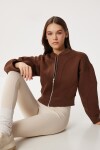 Fermuarlı Şardonlu Örme Sweatshirt KAHVERENGİ LAN0085