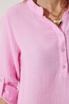 Hakim Yaka Premium Müslin Gömlek Bluz PEMBE LRG0016