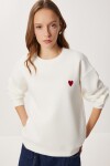 Kalp Nakışlı Şardonlu Örme Sweatshirt EKRU LAN0082