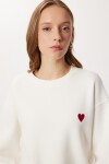Kalp Nakışlı Şardonlu Örme Sweatshirt EKRU LAN0082