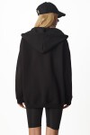 Kapüşonlu Oversize Şardonlu Örme Sweatshirt SİYAH HUB0002