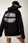 Kapüşonlu Şardonlu Baskılı Sweatshirt SİYAH LOW0032