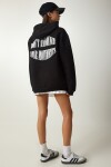 Kapüşonlu Şardonlu Baskılı Sweatshirt SİYAH LOW0032