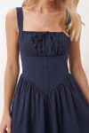 Korse Görünümlü Poplin Midi Elbise LACİVERT LUB0354