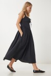 Korse Görünümlü Poplin Midi Elbise SİYAH LUB0354