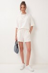 Modal Oversize T-shirt Şort Takım EKRU LUB0379