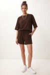 Modal Oversize T-shirt Şort Takım KAHVERENGİ LUB0379