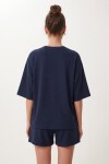 Modal Oversize T-shirt Şort Takım LACİVERT LUB0379