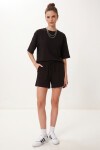 Modal Oversize T-shirt Şort Takım SİYAH LUB0379