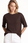 Oversize Basic Fitilli Modal T-shirt ACI KAHVE LUB0361