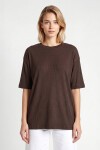 Oversize Basic Fitilli Modal T-shirt ACI KAHVE LUB0361