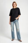 Oversize Basic Fitilli Modal T-shirt SİYAH LUB0361