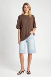 Oversize Basic Fitilli Modal T-shirt VİZON LUB0361