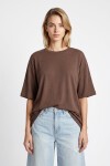 Oversize Basic Fitilli Modal T-shirt VİZON LUB0361
