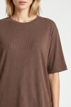 Oversize Basic Fitilli Modal T-shirt VİZON LUB0361