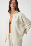 Oversize Basic Müslin Gömlek AÇIK KREM LMX0002