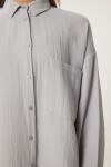 Oversize Basic Müslin Gömlek GRİ LMX0002