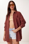 Oversize Basic Müslin Gömlek KOYU KİREMİT LMX0002