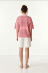 Polo Yaka Çizgili Oversize Örme T-shirt PEMBE LUB0388