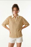 Polo Yaka Çizgili Oversize Örme T-shirt SARI LUB0388