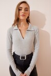 Polo Yaka Fitilli Örme Bluz GRİ MELANJ LGT0008