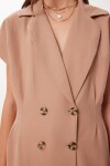 Şık Düğmeli Keten Yelek CAMEL LBV0073