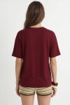 V Yaka Oversize Basic Örme T-shirt BORDO LZV0072