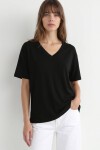 V Yaka Oversize Basic Örme T-shirt SİYAH LZV0072