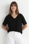 V Yaka Oversize Basic Örme T-shirt SİYAH LZV0072
