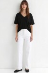 V Yaka Oversize Basic Örme T-shirt SİYAH LZV0072