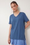 V Yaka Yırtmaçlı Viskon T-shirt KOBALT MAVİ LRN0039