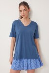 V Yaka Yırtmaçlı Viskon T-shirt KOBALT MAVİ LRN0039