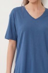 V Yaka Yırtmaçlı Viskon T-shirt KOBALT MAVİ LRN0039
